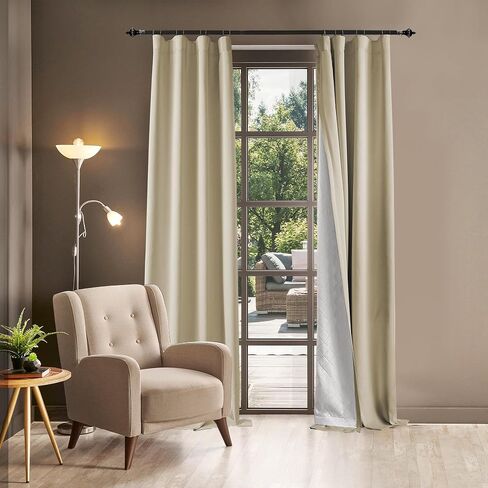 3-in-1 Layers Soundproof Fully Blackout Curtains 72 inch, Noise Canceling Thermal Insulated Back Tab Drapes for Living Room Kids Bedroom, with Hooks, Beige 50x72 Inch 1 Panel in Saudi Arabia