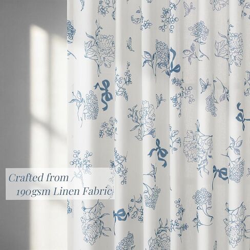Dusty Blue Peony Floral Linen Curtains 84 Inches Long for Living Room Dining 2 Panels Back Tab Semi Sheer Light Filtering Vintage Farmhouse Boho Flower Bowknot Pattern Bedroom Window Drapes 52x84 in Saudi Arabia