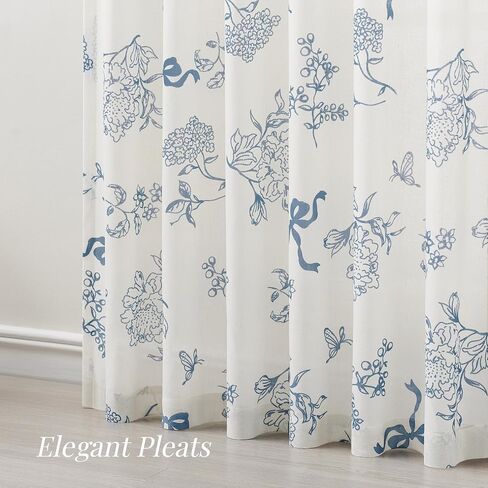 Dusty Blue Peony Floral Linen Curtains 84 Inches Long for Living Room Dining 2 Panels Back Tab Semi Sheer Light Filtering Vintage Farmhouse Boho Flower Bowknot Pattern Bedroom Window Drapes 52x84 in Saudi Arabia