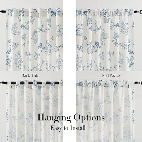 Dusty Blue Peony Floral Linen Curtains 84 Inches Long for Living Room Dining 2 Panels Back Tab Semi Sheer Light Filtering Vintage Farmhouse Boho Flower Bowknot Pattern Bedroom Window Drapes 52x84 in Saudi Arabia