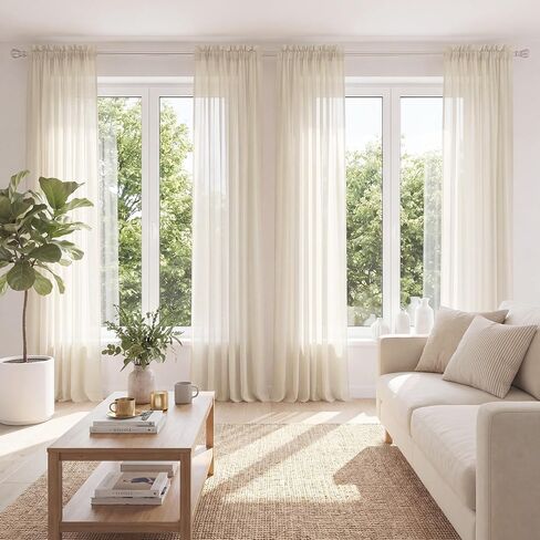 PONY DANCE 4 Panels Sheer Curtains 90 Inches Long, Rod Pocket Light Filtering Voile Window Drapes for Living Room & Bedroom, Airy Soft Breathable Fabric Window Treatments, Beige, W 42" x L 90" in Saudi Arabia