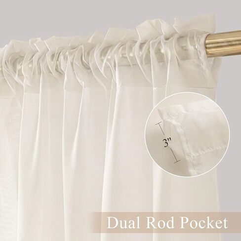 PONY DANCE 4 Panels Sheer Curtains 90 Inches Long, Rod Pocket Light Filtering Voile Window Drapes for Living Room & Bedroom, Airy Soft Breathable Fabric Window Treatments, Beige, W 42" x L 90" in Saudi Arabia