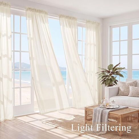 PONY DANCE 4 Panels Sheer Curtains 90 Inches Long, Rod Pocket Light Filtering Voile Window Drapes for Living Room & Bedroom, Airy Soft Breathable Fabric Window Treatments, Beige, W 42" x L 90" in Saudi Arabia