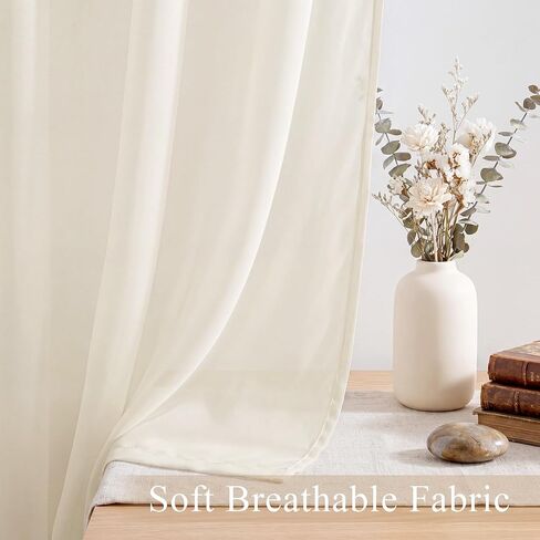 PONY DANCE 4 Panels Sheer Curtains 90 Inches Long, Rod Pocket Light Filtering Voile Window Drapes for Living Room & Bedroom, Airy Soft Breathable Fabric Window Treatments, Beige, W 42" x L 90" in Saudi Arabia