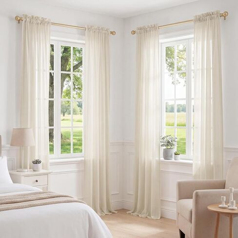 PONY DANCE 4 Panels Sheer Curtains 90 Inches Long, Rod Pocket Light Filtering Voile Window Drapes for Living Room & Bedroom, Airy Soft Breathable Fabric Window Treatments, Beige, W 42" x L 90" in Saudi Arabia