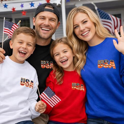 Embroidery USA Flag Long Sleeve Men Women Sweatshirt Pullover America Patriotic Crew Neck Sweater Large Royal Blue in Saudi Arabia