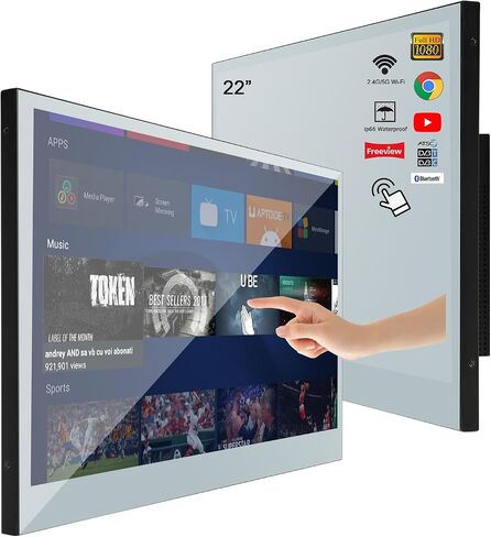 Soulaca 22 inches Smart LED Mirror TV for Bathroom SPA IP65 Waterproof Built-in WiFi Bluetooth Wall Mount Shower Hotel Television New Model WL22MATV011 in Kuwait