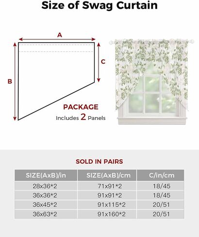 Sage Green Leaves Swag Curtains 36 Inch Length 2 Panels Set,Short Semi-Sheer Curtain Drapes Rod Pocket Valance Drapery for Kitchen,Bathroom Window Wildflower Herbs Floral Spring Summer 56" Wx36 L in Saudi Arabia
