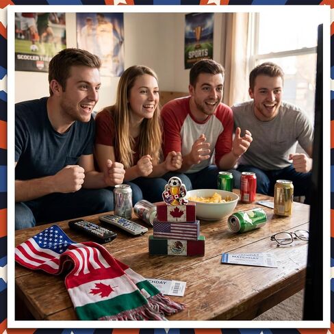 Xuhal 4 Pcs Soccer Wooden Tabletop Decor Soccer Tiered Tray Decorations Rustic Sport Wood Block Sign Farmhouse USA Canada Mexico Flag Table Centerpiece for Watch Party Room Home Office Shelf in Saudi Arabia