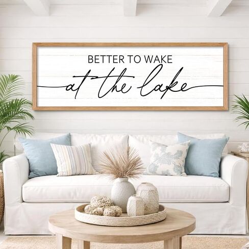Better To Wake At The Lake Wall Decor, 40x15 Inch Framed Lakeside Quote Sign Lake Cabin Decor, Farmhouse Lakehouse Gift Ideas for Beach House Cottage Bedroom Home (Natural) in Saudi Arabia