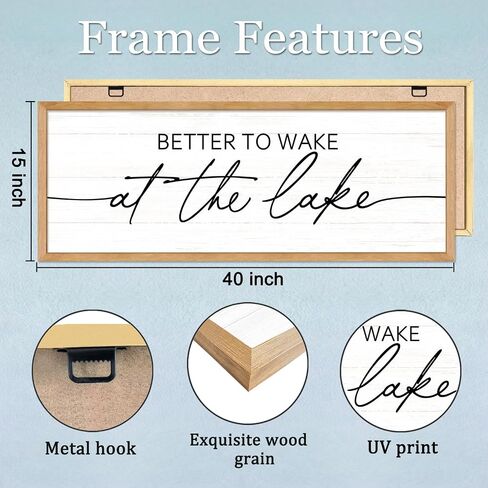 Better To Wake At The Lake Wall Decor, 40x15 Inch Framed Lakeside Quote Sign Lake Cabin Decor, Farmhouse Lakehouse Gift Ideas for Beach House Cottage Bedroom Home (Natural) in Saudi Arabia