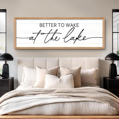 Better To Wake At The Lake Wall Decor, 40x15 Inch Framed Lakeside Quote Sign Lake Cabin Decor, Farmhouse Lakehouse Gift Ideas for Beach House Cottage Bedroom Home (Natural) in Saudi Arabia