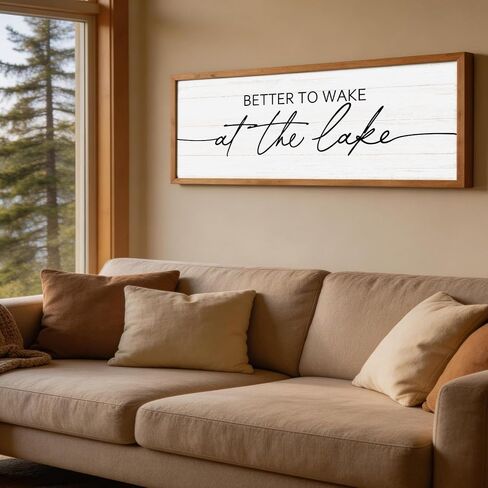 Better To Wake At The Lake Wall Decor, 40x15 Inch Framed Lakeside Quote Sign Lake Cabin Decor, Farmhouse Lakehouse Gift Ideas for Beach House Cottage Bedroom Home (Natural) in Saudi Arabia