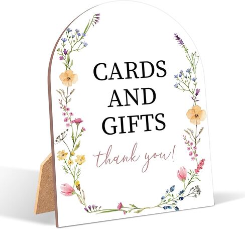 Boho Wildflower Cards and Gifts Sign for Baby Shower, 6x8 Inch Arch Wooden Sign with Stand, Floral Baby Shower Table Sign, Gender Neutral Party Decoration - MUK30 in Saudi Arabia