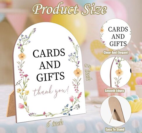 Boho Wildflower Cards and Gifts Sign for Baby Shower, 6x8 Inch Arch Wooden Sign with Stand, Floral Baby Shower Table Sign, Gender Neutral Party Decoration - MUK30 in Saudi Arabia
