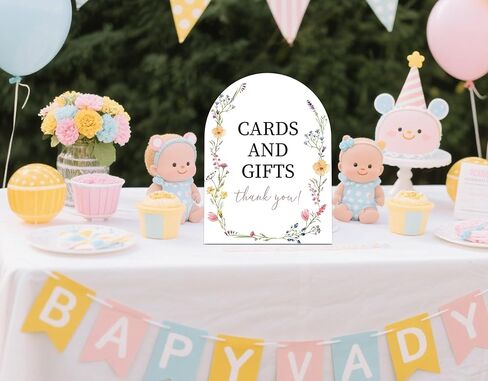 Boho Wildflower Cards and Gifts Sign for Baby Shower, 6x8 Inch Arch Wooden Sign with Stand, Floral Baby Shower Table Sign, Gender Neutral Party Decoration - MUK30 in Saudi Arabia