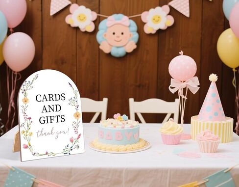 Boho Wildflower Cards and Gifts Sign for Baby Shower, 6x8 Inch Arch Wooden Sign with Stand, Floral Baby Shower Table Sign, Gender Neutral Party Decoration - MUK30 in Saudi Arabia