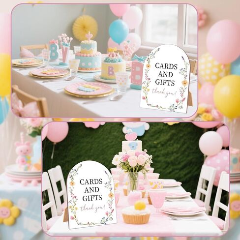 Boho Wildflower Cards and Gifts Sign for Baby Shower, 6x8 Inch Arch Wooden Sign with Stand, Floral Baby Shower Table Sign, Gender Neutral Party Decoration - MUK30 in Saudi Arabia
