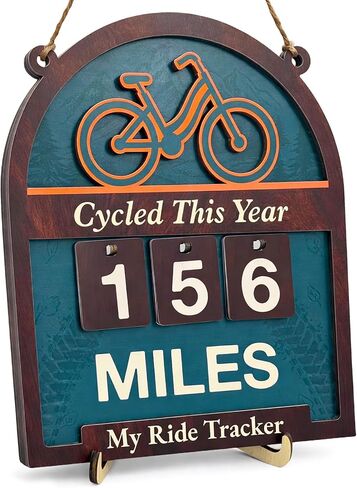 Miles Cycled This Year Tracker Sign - Wooden Yearly Riding Mileage Counter Home Decor - Hiking Gifts for Men Women Hikers Outdoor Enthusiasts in Kuwait