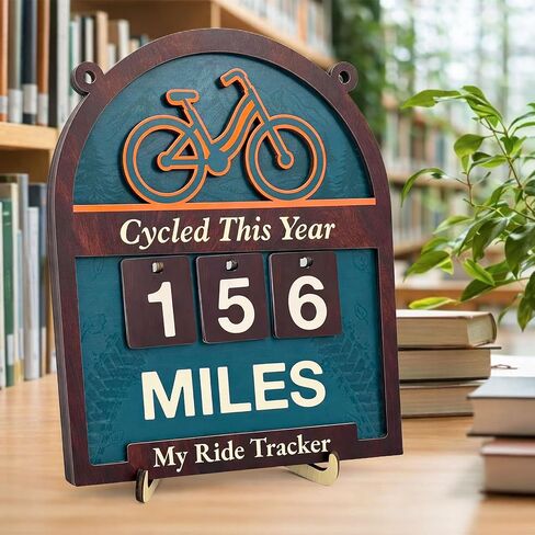 Miles Cycled This Year Tracker Sign - Wooden Yearly Riding Mileage Counter Home Decor - Hiking Gifts for Men Women Hikers Outdoor Enthusiasts in Kuwait