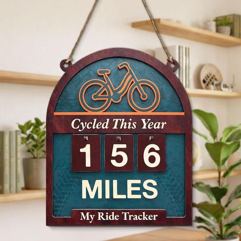 Miles Cycled This Year Tracker Sign - Wooden Yearly Riding Mileage Counter Home Decor - Hiking Gifts for Men Women Hikers Outdoor Enthusiasts in Kuwait