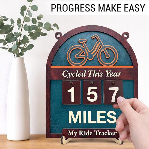 Miles Cycled This Year Tracker Sign - Wooden Yearly Riding Mileage Counter Home Decor - Hiking Gifts for Men Women Hikers Outdoor Enthusiasts in Kuwait