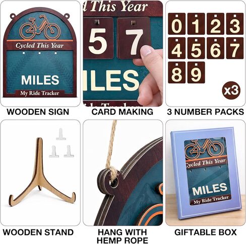Miles Cycled This Year Tracker Sign - Wooden Yearly Riding Mileage Counter Home Decor - Hiking Gifts for Men Women Hikers Outdoor Enthusiasts in Kuwait