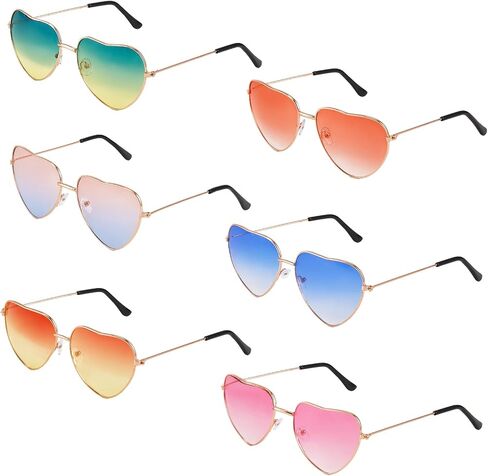 6PCS Heart Shaped Sunglasses Metal Frame Hippie Vintage Sunglasses for Women Multicolor Lenses Glasses in Saudi Arabia