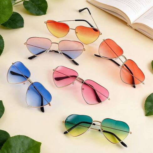 6PCS Heart Shaped Sunglasses Metal Frame Hippie Vintage Sunglasses for Women Multicolor Lenses Glasses in Saudi Arabia