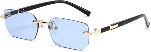 FEISEDY Retro Rectangle Rimless Tinted Sunglasses Women Men Y2K Small Narrow Polygon Trendy Sunnies UV400 Protection B0417 in Saudi Arabia