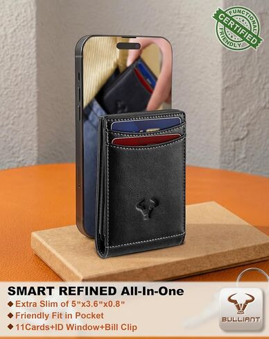 BULLIANT Men Wallet,Magnetic Slim Wallet 10 cards Build-in Bill Folder ID Windows RFID Blocking in Kuwait