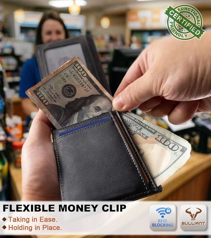 BULLIANT Men Wallet,Magnetic Slim Wallet 10 cards Build-in Bill Folder ID Windows RFID Blocking in Kuwait