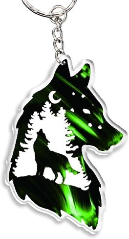 Acrylic Wolf Keychain charms - with Pendant Ring, Outdoor Car Backpack Accessories, for Camping Travel Hiking(Dark green) in Kuwait