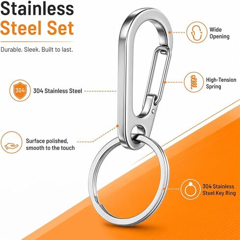Stainless Steel Key Ring, 2 Pack Heavy Duty Carabiner Keychain Quick Release Key Ring Carabiner Clip Holder for Keys, Cars, Purse Charms, Silver in Saudi Arabia