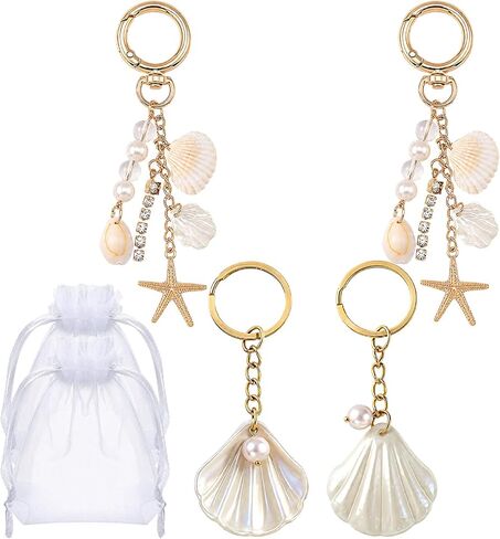 6PCS Starfish Keychain, Pearl Starfish and Gold Shell Charms, Nautical Themed Accessories for Keys and Bags, Ideal for Beach Lovers and Ocean Enthusiasts, Beach Keychain in Kuwait