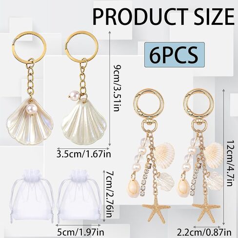 6PCS Starfish Keychain, Pearl Starfish and Gold Shell Charms, Nautical Themed Accessories for Keys and Bags, Ideal for Beach Lovers and Ocean Enthusiasts, Beach Keychain in Kuwait