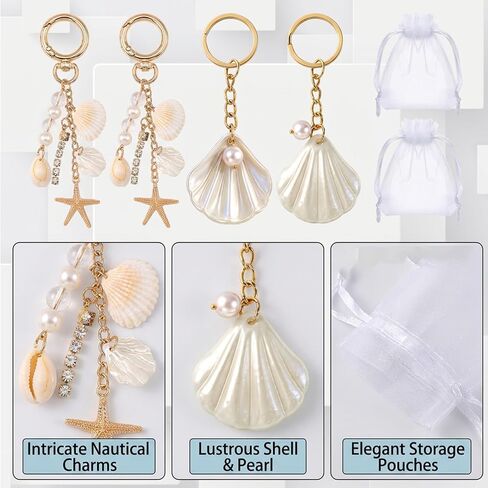6PCS Starfish Keychain, Pearl Starfish and Gold Shell Charms, Nautical Themed Accessories for Keys and Bags, Ideal for Beach Lovers and Ocean Enthusiasts, Beach Keychain in Kuwait