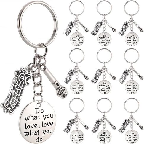 SUNNYCLUE 1 Box 20 Sets Music Themed Keychain Pack Microphone Key Chain Bulk Metal Silver Musical Instrument Note Inspiration Words Charms for Handbags Party Wedding Favor DIY Purse Supplies Adults in Saudi Arabia