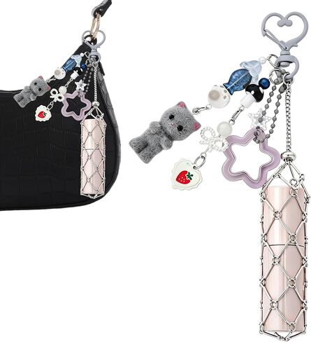 Y2K Stainless Steel Mesh Lip Balm Keychain - Lipstick Holder Case Bag Charms Accessories for Women Keys Bags Purses in Saudi Arabia