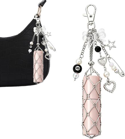 Y2K Stainless Steel Mesh Lip Balm Keychain - Lipstick Holder Case Bag Charms Accessories for Women Keys Bags Purses in Saudi Arabia