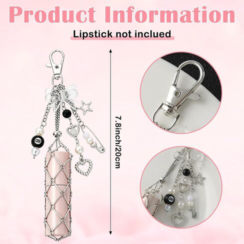 Y2K Stainless Steel Mesh Lip Balm Keychain - Lipstick Holder Case Bag Charms Accessories for Women Keys Bags Purses in Saudi Arabia