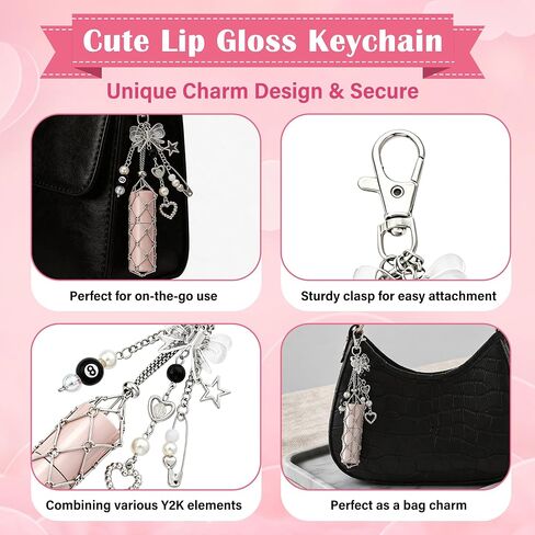 Y2K Stainless Steel Mesh Lip Balm Keychain - Lipstick Holder Case Bag Charms Accessories for Women Keys Bags Purses in Saudi Arabia