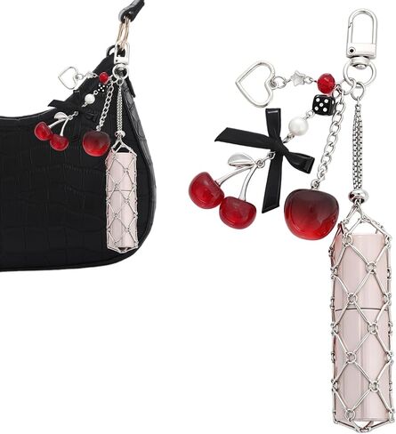Y2K Stainless Steel Mesh Lip Balm Keychain - Lipstick Holder Case Bag Charms Accessories for Women Keys Bags Purses in Saudi Arabia