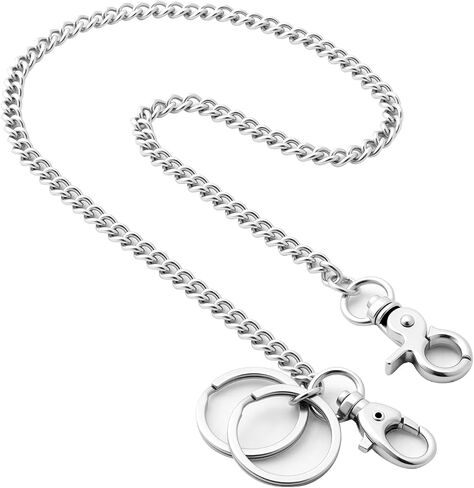 Silver Chain for Men, 24 Inch Heavy Duty Wallet Chains for Men with 2 Key Rings, Anti-Lost Pants Chain for Jeans, Pockets, and Keys in Saudi Arabia