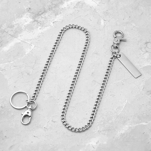 Silver Chain for Men, 24 Inch Heavy Duty Wallet Chains for Men with 2 Key Rings, Anti-Lost Pants Chain for Jeans, Pockets, and Keys in Saudi Arabia