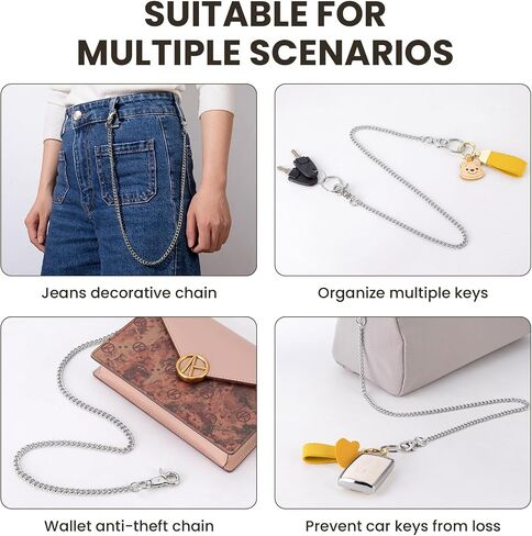 Silver Chain for Men, 24 Inch Heavy Duty Wallet Chains for Men with 2 Key Rings, Anti-Lost Pants Chain for Jeans, Pockets, and Keys in Saudi Arabia