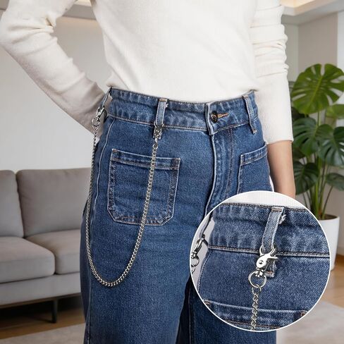 Silver Chain for Men, 24 Inch Heavy Duty Wallet Chains for Men with 2 Key Rings, Anti-Lost Pants Chain for Jeans, Pockets, and Keys in Saudi Arabia
