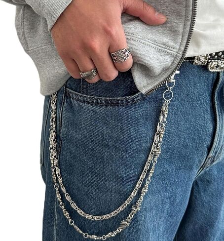 Wallet Chain Pants Chain, Silver Tassel Wallet Chains, Gothic Hip Hop Rapper Style Belt Waist Keychain Goth Accessories for Jean, Pocket, Belt in Saudi Arabia