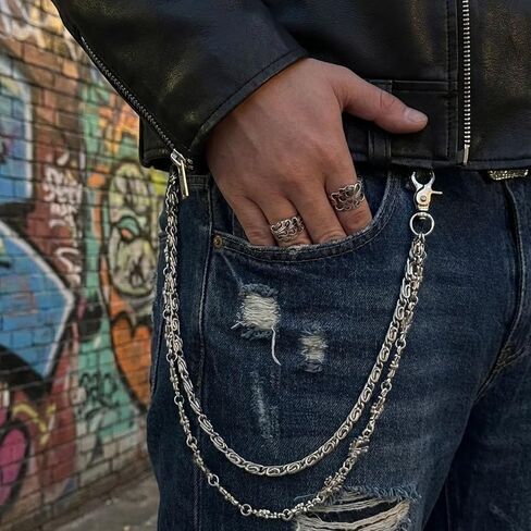 Wallet Chain Pants Chain, Silver Tassel Wallet Chains, Gothic Hip Hop Rapper Style Belt Waist Keychain Goth Accessories for Jean, Pocket, Belt in Saudi Arabia