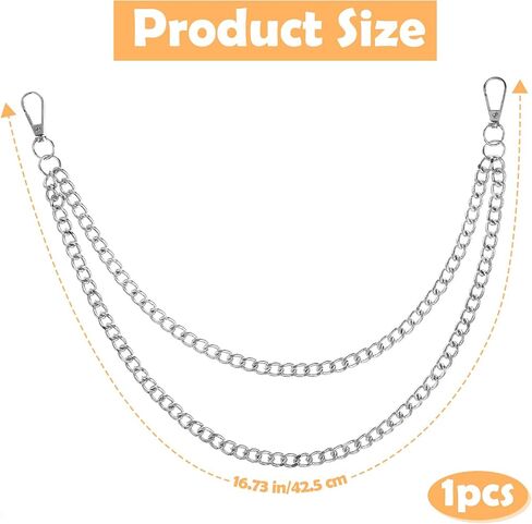 Bremorou Pants Chain, Silver Belt Chain, Jean Chains For Men, Wallet Chain, 1 Pack Belt Wallet Pocket Chains for Hip Hop Punk Jeans Key Chains Goth Accessories for Men and Women in Kuwait